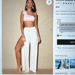 Lulus White Swim Cover up Pant in Small with side slits